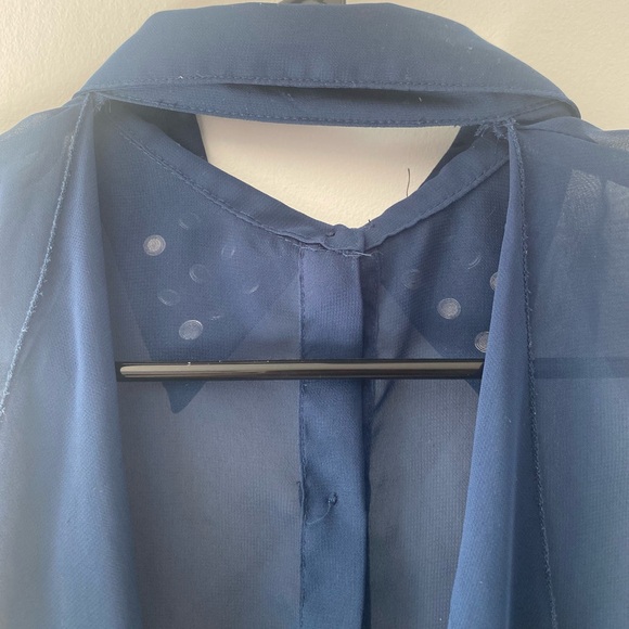 Poetry Blue Womens Sleeveless, sheer top. Button up, studded accent collar. - Picture 5 of 7
